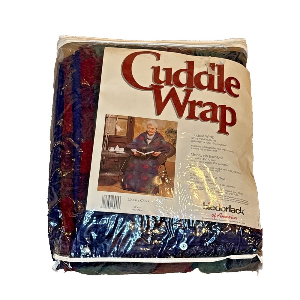 Biederlack Cuddle Wrap Blanket Stadium Throw Zip Snap Wearable Green Red Plaid